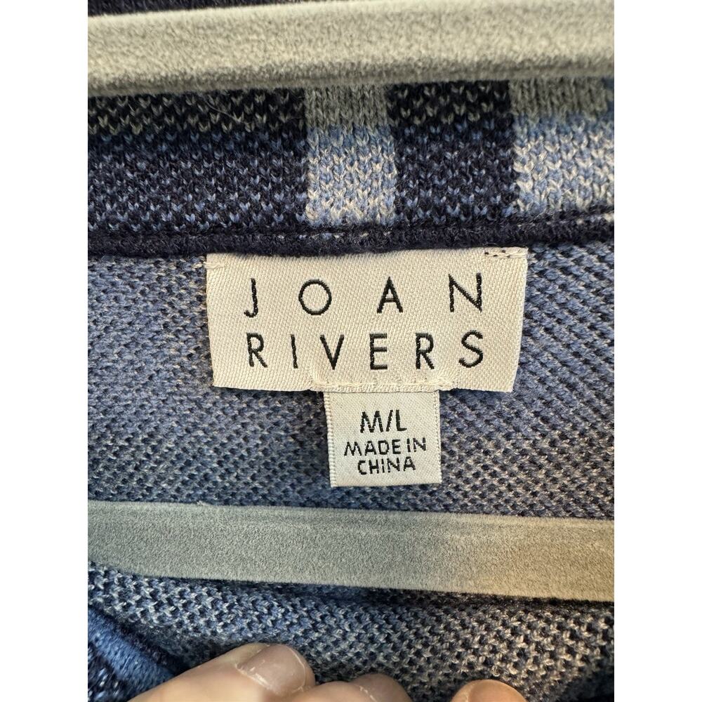 Joan Rivers M/L Plaid Mock Neck Sweater Poncho in Blue Gray Plaid Preowned - Picture 2 of 11